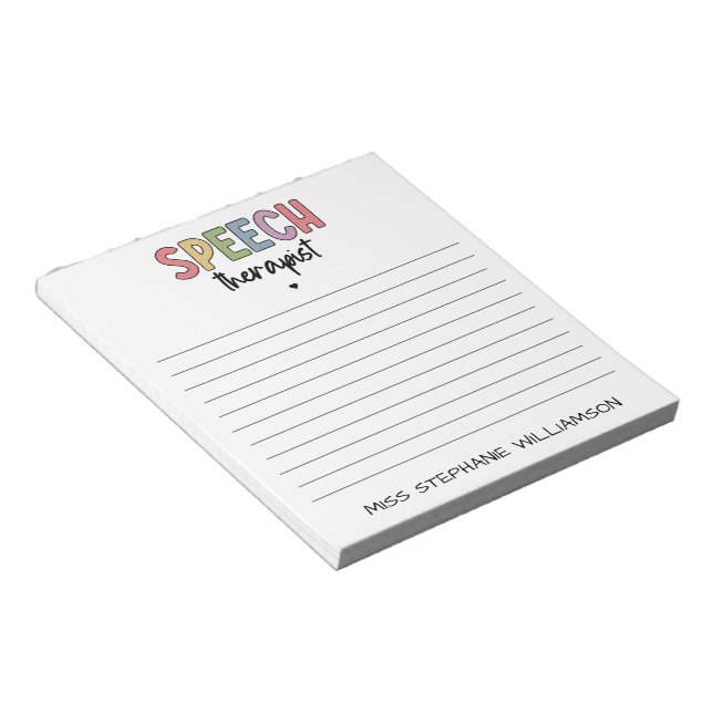 Custom SLP Speech Pathologist Speech Therapist Notepad (Angled)
