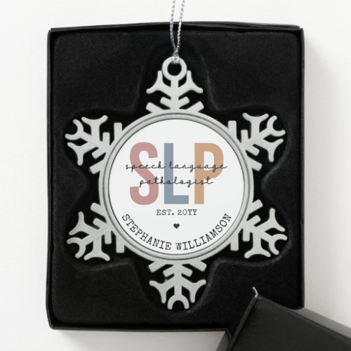 Custom SLP Speech Pathologist Speech Therapist Snowflake Pewter Christmas Ornament