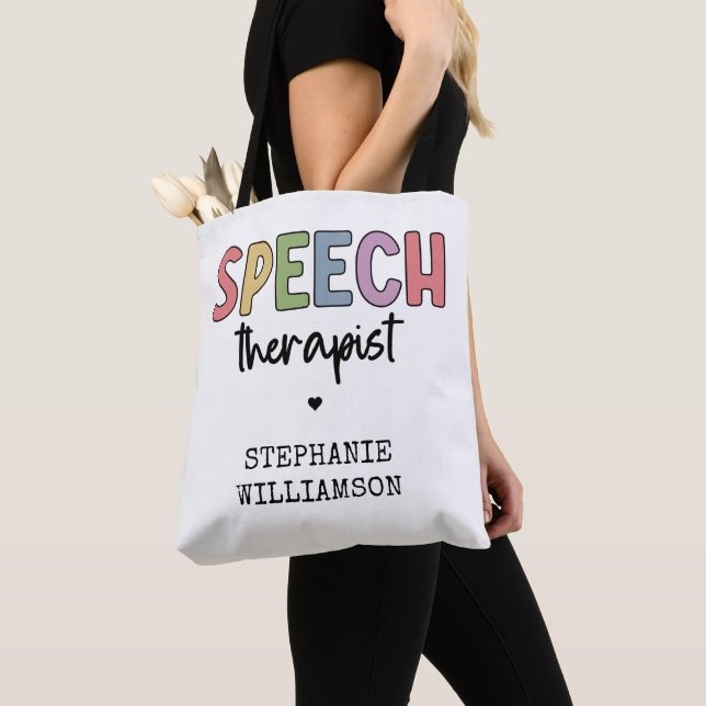Custom SLP Speech Pathologist Speech Therapist Tote Bag (Close Up)