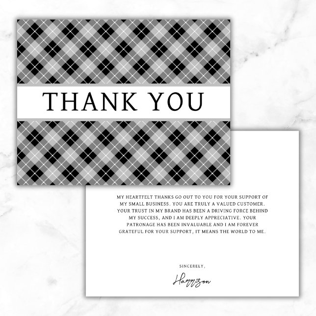 Custom Small Business Classic Plaid Black Thank You Card (Creator Uploaded)