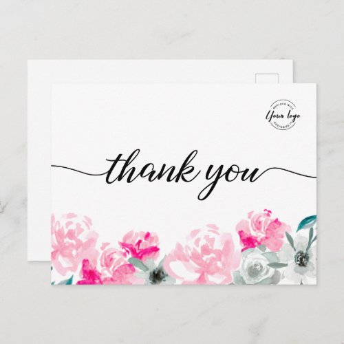 Custom Small Business logo Watercolor Floral  Postcard