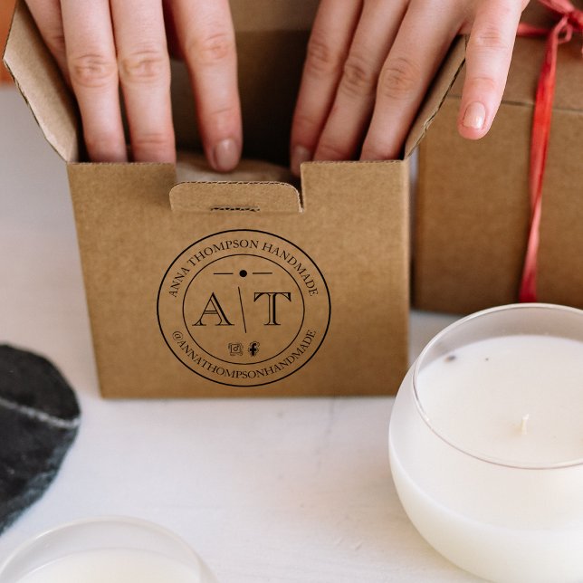 Custom Small Business Monogram with Social Media  Rubber Stamp (Creator Uploaded)