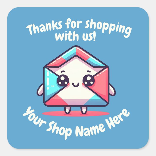 Custom Small Business Name Cute Mail Thank You  Square Sticker (Front)