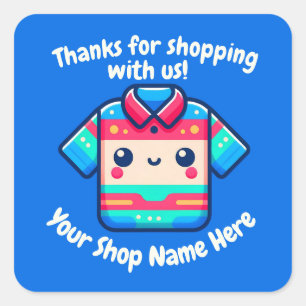 Custom Small Business Name Kawaii Shirt Seller Square Sticker