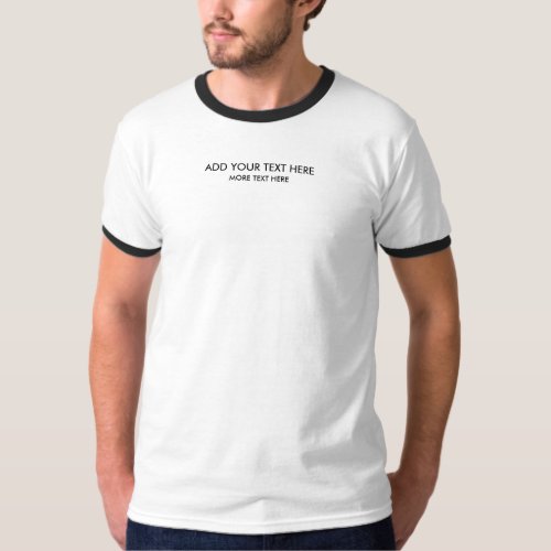 Custom Small Font Text Mens White Basic Ringer T_Shirt