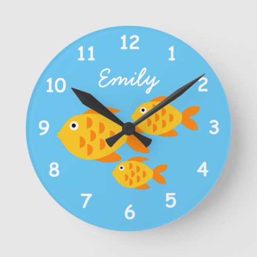 Custom small kids wall clock with cute goldfish