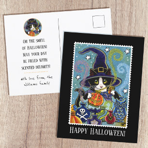 Custom "Smell of Halloween" Cat Witch Postcard