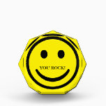 Custom Smile Face on Yellow Award<br><div class="desc">This item with custom friendly smile face cartoon on customized bright yellow background and customized you rock text conveys a sweet,  friendly,  positive message. Customize this product to change the size of pattern or change the background as you wish to make it special.</div>