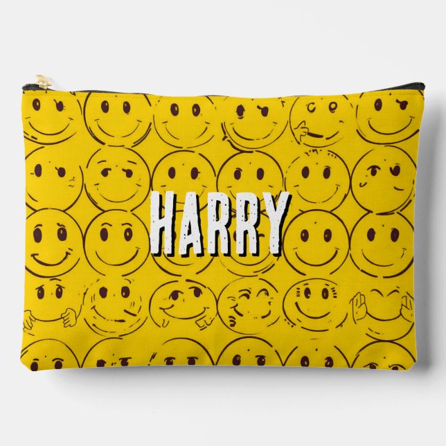 custom Smiling Face Pattern – Cute Yellow Smiles   Accessory Pouch (Front)