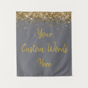 Custom Smoke Gray Gold Birthday Party Photo Booth Tapestry