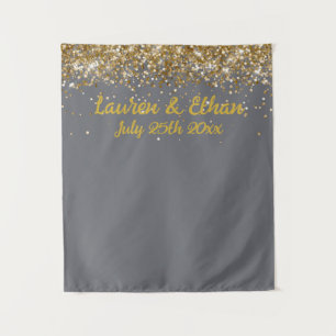 Custom Smoke Gray Grey & Gold Wedding Photo Booth Tapestry