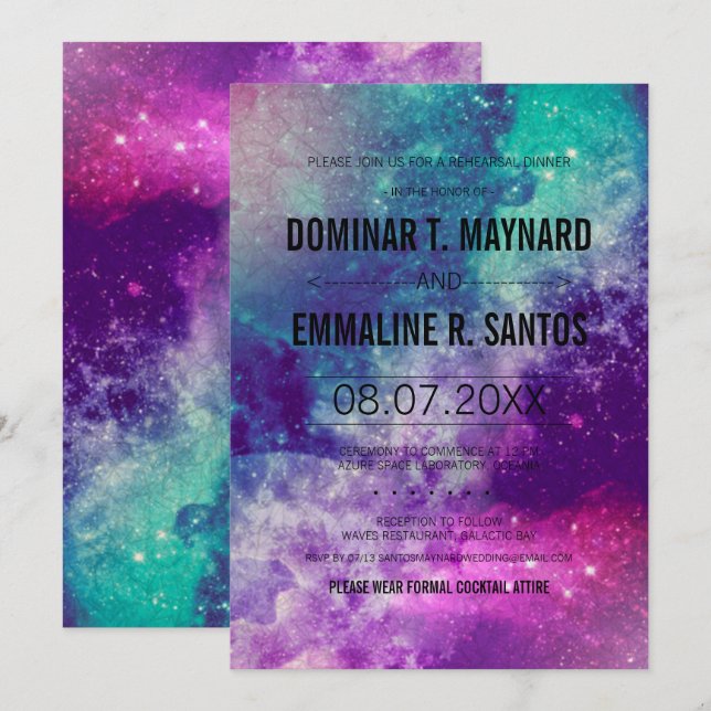 Custom Smokey Galaxy Rehearsal Dinner Invitation (Front/Back)