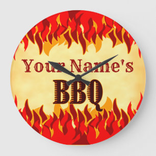 Custom Smoldering BBQ with Red Flames Wall Clock