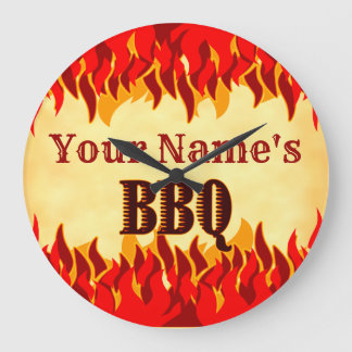 Custom Smoldering BBQ with Red Flames Wall Clock