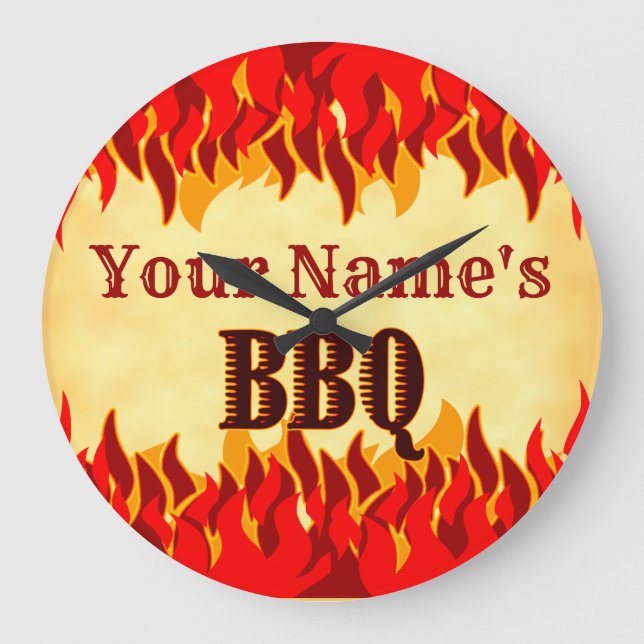 Custom Smoldering BBQ with Red Flames Wall Clock (Front)
