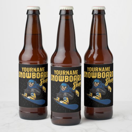 Custom Snow Boarder Snowboarding Shop Big Air  Beer Bottle Label