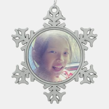 Custom Snow Effect Selfie Photo Snowflake Pewter Christmas Ornament by fotoplus at Zazzle