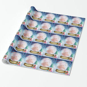 Custom Snow Globe Photo Christmas Wrapping Paper
