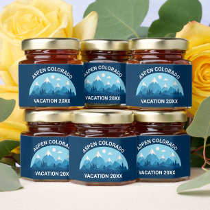 Custom Snow Mountains Blue Ski Lodge Honey Jar Favors