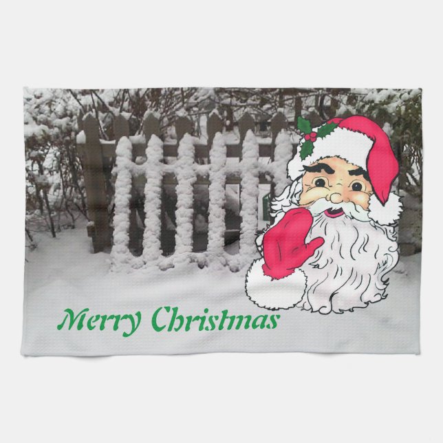 Custom snow on a picket fence with santa towel (Horizontal)
