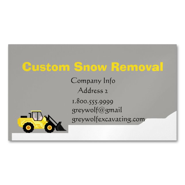 Custom Snow Removal Bulldozer Business Card Magnet (Front)