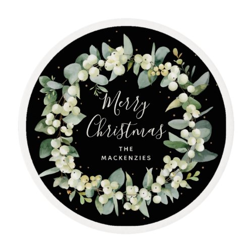 Custom Snowberry  Eucalyptus Christmas Wreath Edible Frosting Rounds