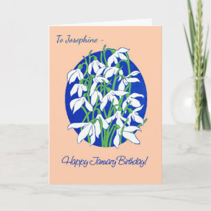 Custom Snowdrops on Blue January Birthday Card
