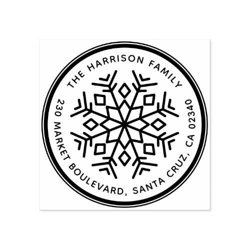 Custom Snowflake Round Family Name Return Address Rubber Stamp