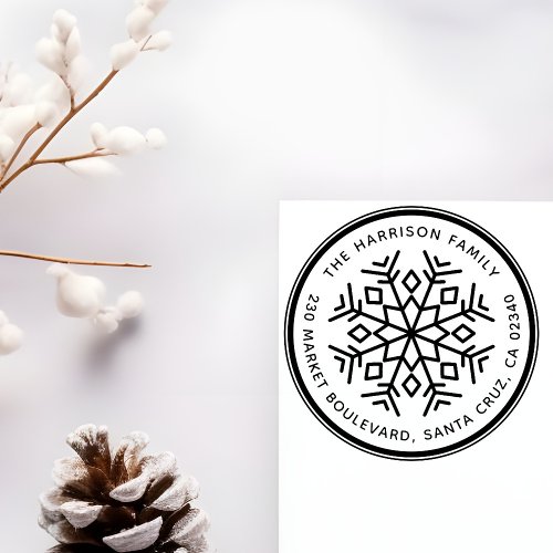 Custom Snowflake Round Family Name Return Address Rubber Stamp