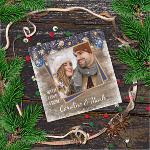 Custom Snowflakes & Barnwood Wood Planks Pattern Holiday Card