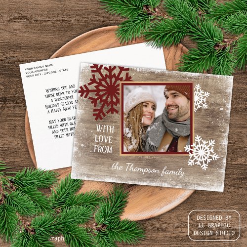 Custom Snowflakes  Barnwood Wooden Planks Pattern Postcard