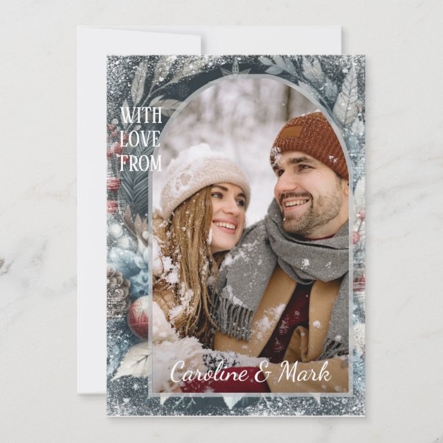 Custom Snowflakes & Chic Botanical Holiday Wreath (Front)