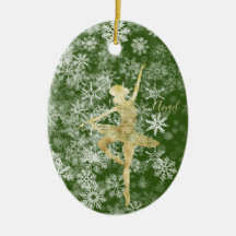 Custom Snowflakes Gold Foil Green Ballerina Dance