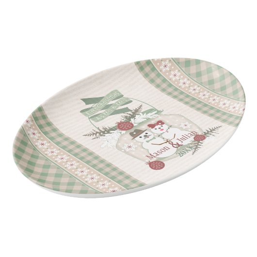 Custom Snowman Couple 1st Christmas Platter (Angled)