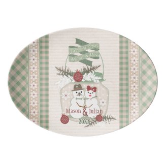 Custom Snowman Couple 1st Christmas Platter