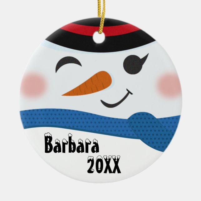 Custom Snowman Face Ceramic Ornament (Front)