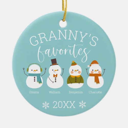 Custom Snowman Family Member Name Ceramic Ornament