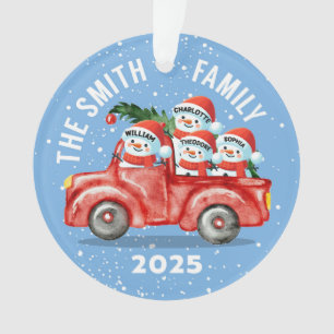 Custom Snowman Family Ornament, Red Truck Christm Ornament