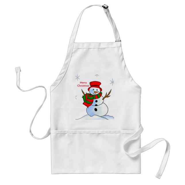 Custom snowman on snow and snowflakes adult apron (Front)