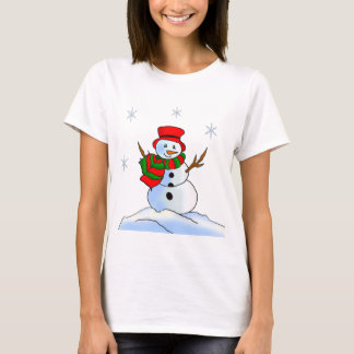 Custom snowman on snow and snowflakes T-Shirt