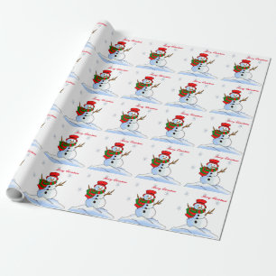 Custom snowman on snow and snowflakes wrapping paper