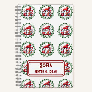 Custom Snowman Pattern Monogram Christmas  Notebook