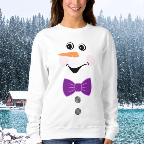 Custom Snowman Purple Bowtie Black Buffalo Button Sweatshirt