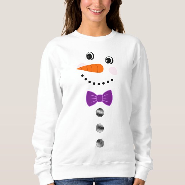 Custom Snowman Purple Bowtie Black Buffalo Buttons Sweatshirt (Front)