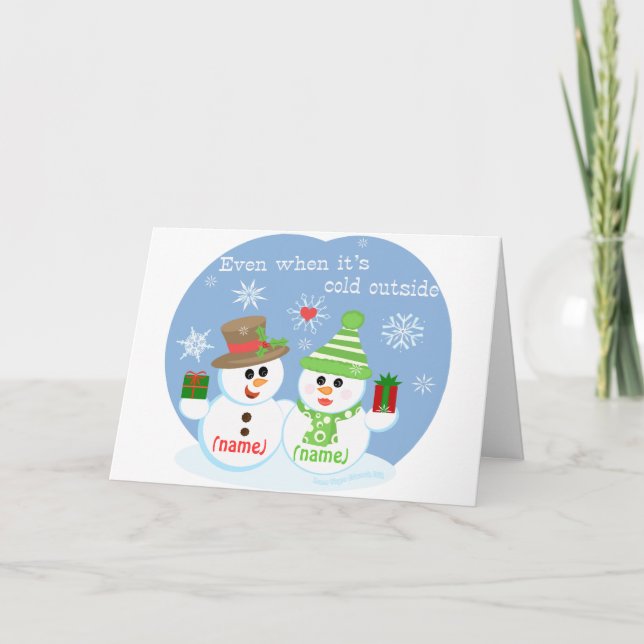 Custom Snowman Sweethearts Christmas Card. Holiday Card (Front)