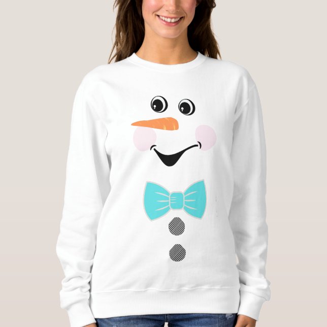 Custom Snowman Teal Blue Bowtie Black Buffalo  Sweatshirt (Front)