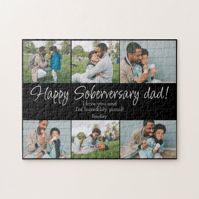 Custom Sober Anniversary Dad 6 Photos Personalized Jigsaw Puzzle (Horizontal)