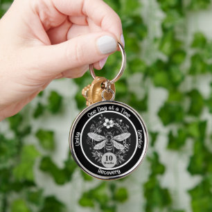 Custom Sobriety Anniversary Gift - Bee and Floral Keychain