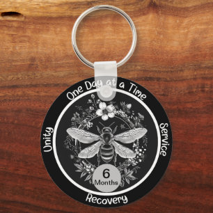 Custom Sobriety Anniversary Gift - Bee and Floral Keychain