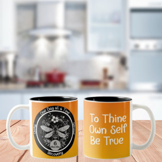 Custom Sobriety Anniversary Gift - Bee and Floral Two-Tone Coffee Mug